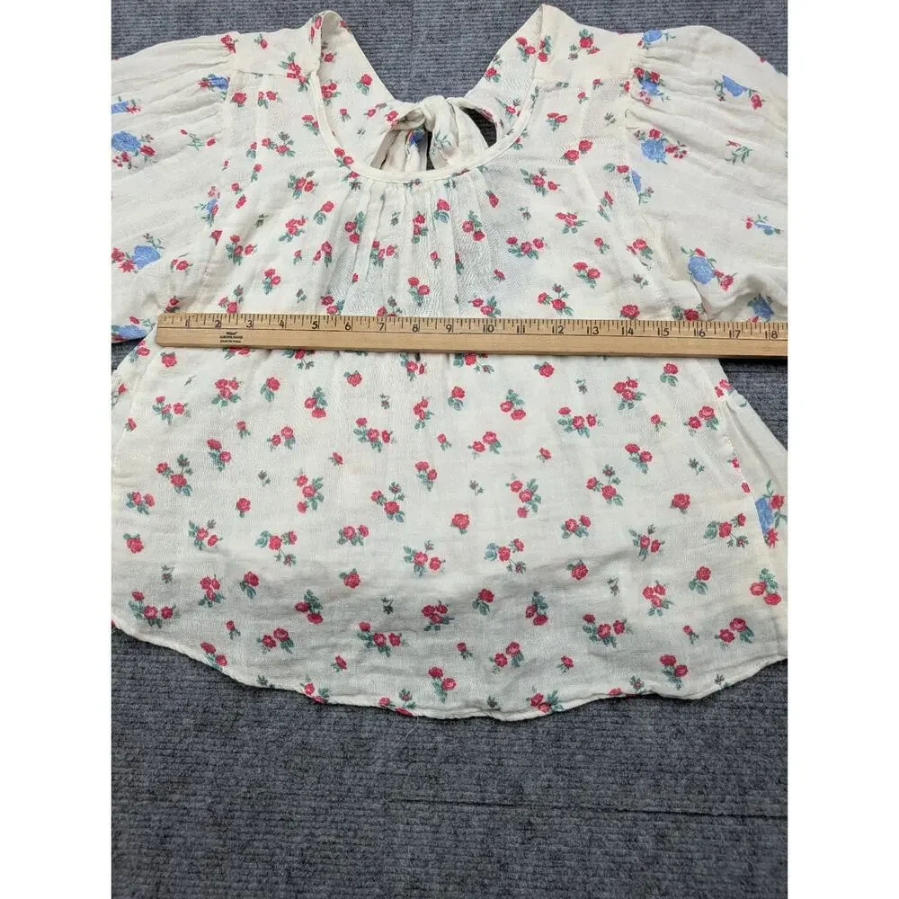 Free People Chloe Blouse Womens XS Cotton Gauze Cottage Floral Dainty Peasant